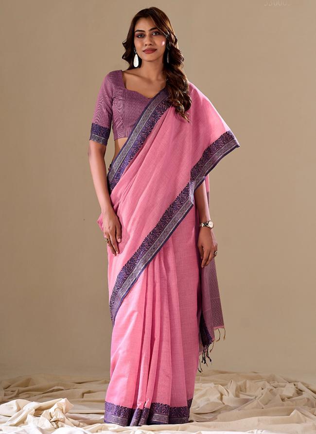 Pure Cotton Pink Party Wear Weaving Saree